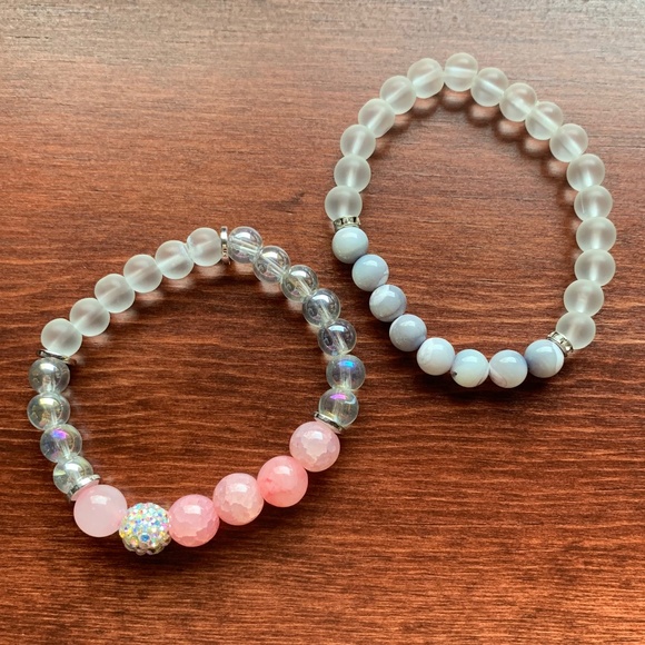 {Handmade} Pink and Gray Bracelet Set - Picture 3 of 5